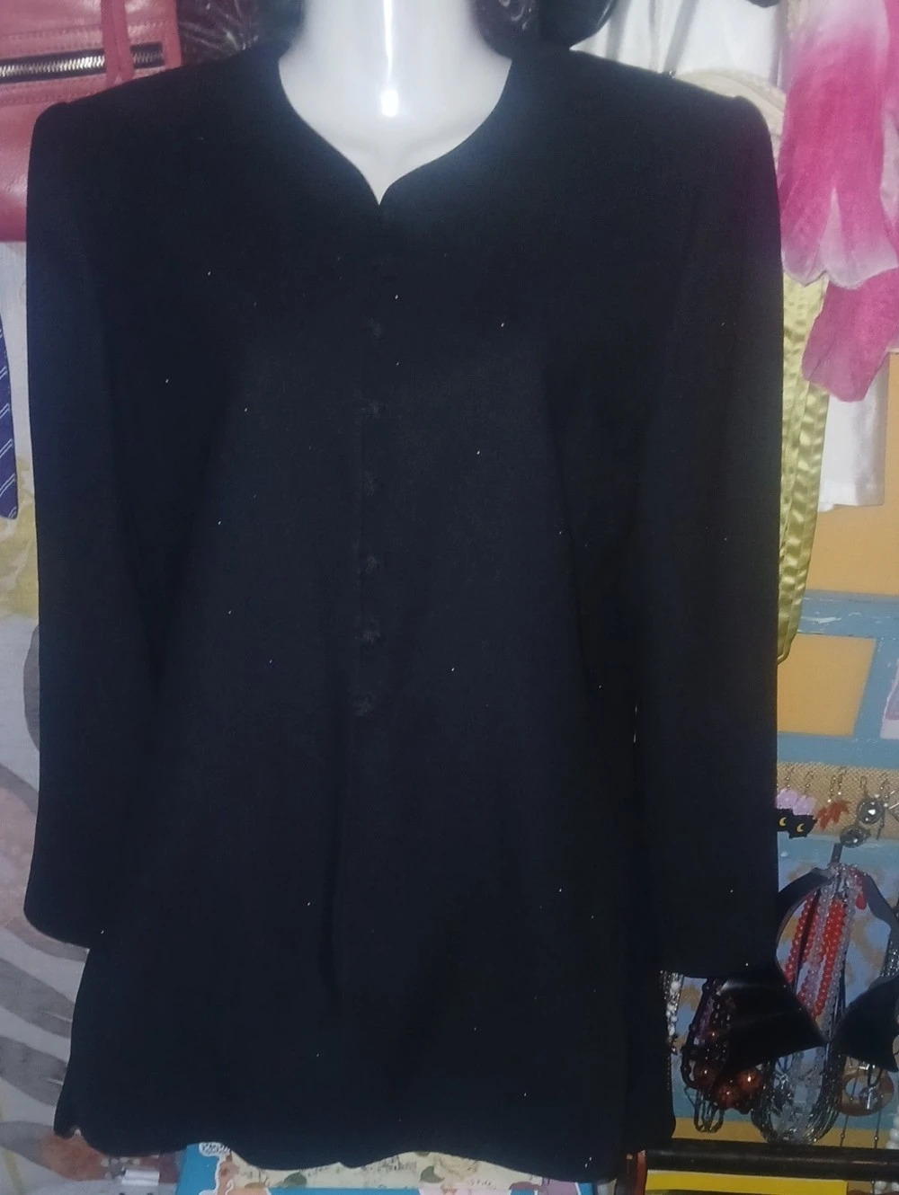 Vintage 90s Jacqueline Ferrar Black Frog Closure Acetate Blazer Size 10P